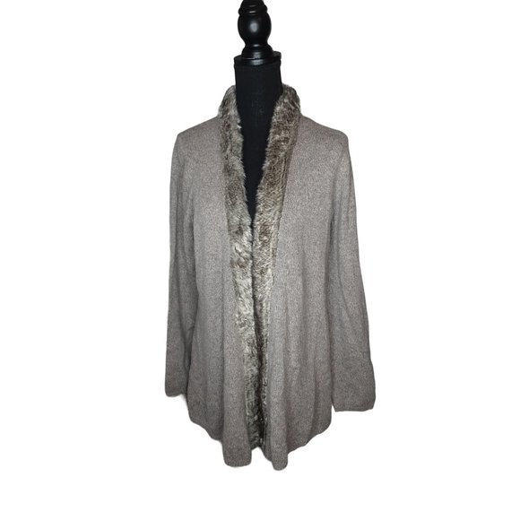 NWT Vertical Design Rabbit Hair Trim Collar Open Cardigan Size Large Women's - Picture 6 of 9